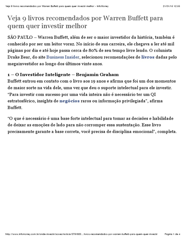 Livros de Investimento Recomendados por Buffett | PDF | Warren Buffett ...