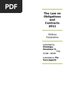 The Law On Obligations and Contracts 2011: Midterm Examination