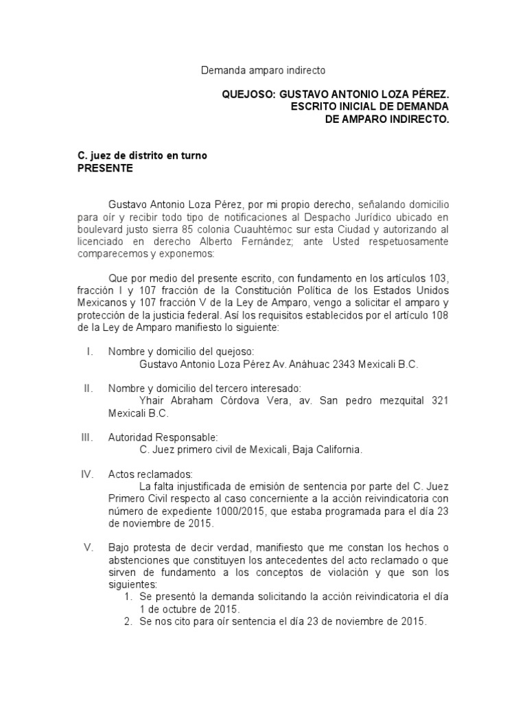 Demanda Amparo Indirecto | PDF | Derecho Constitucional | Constitución