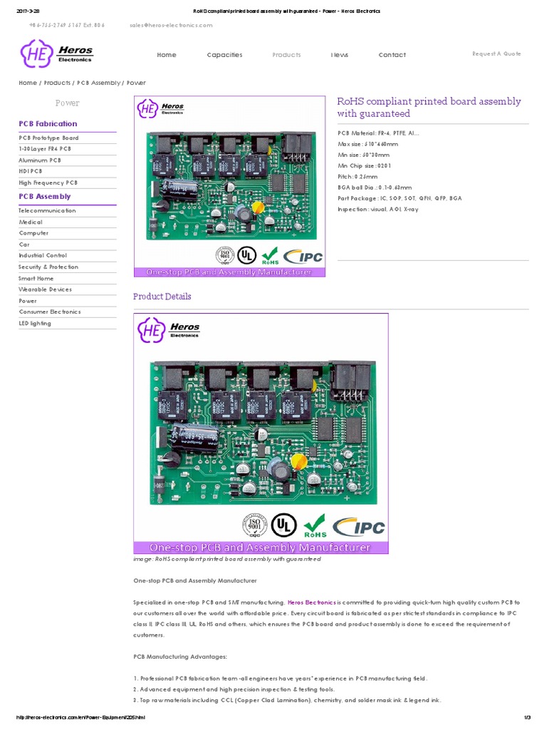 RoHS Compliant Printed Board Assembly With Guaranteed - Power - Heros ...