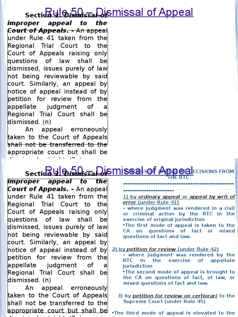 Rule 50 Dismissal of Appeal