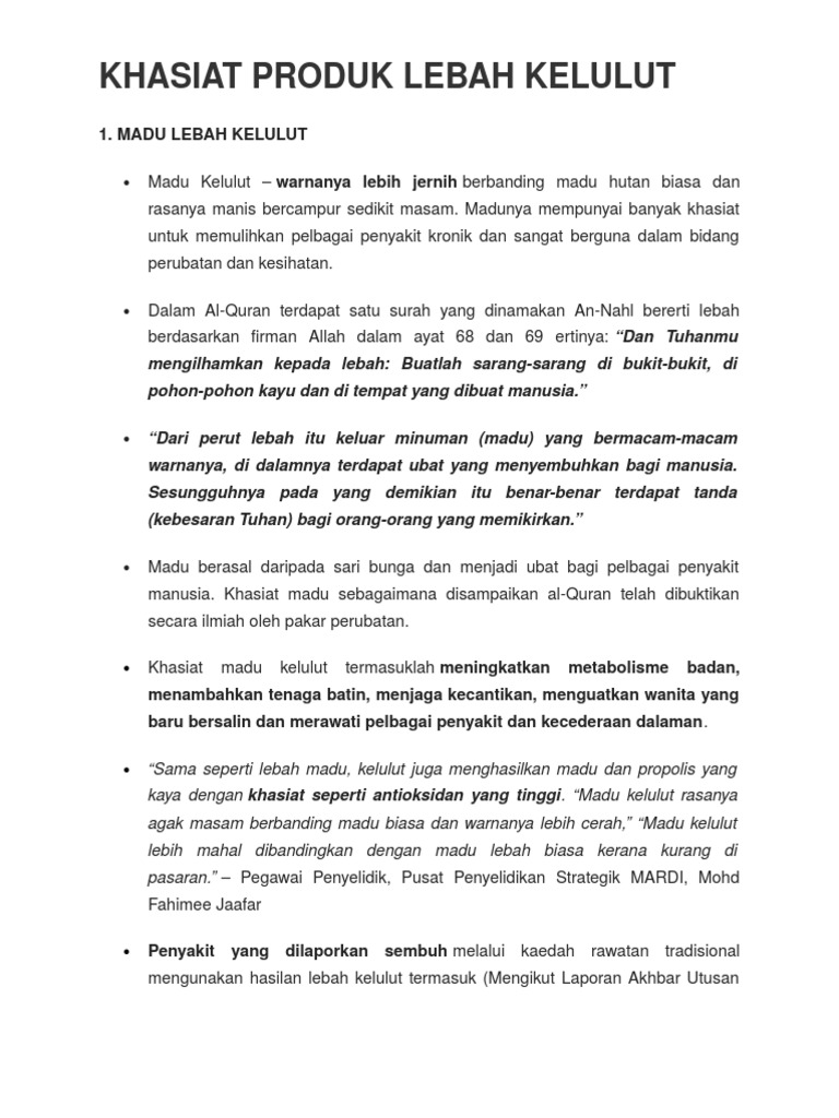Khasiat Produk Lebah Kelulut Pdf