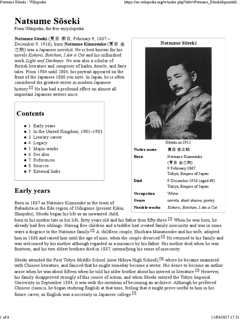 Natsume Sōseki - Bio | PDF | Japanese Literature | Poetry