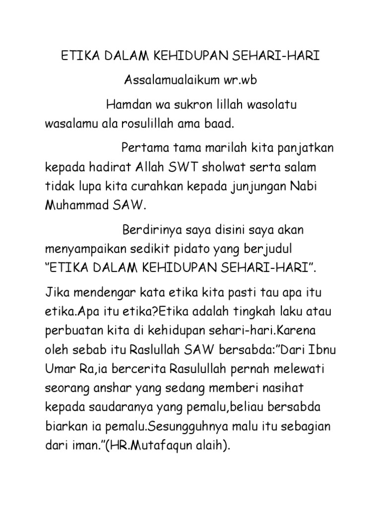 Teks Pidato Etika Dalam Kehidupan Sehari