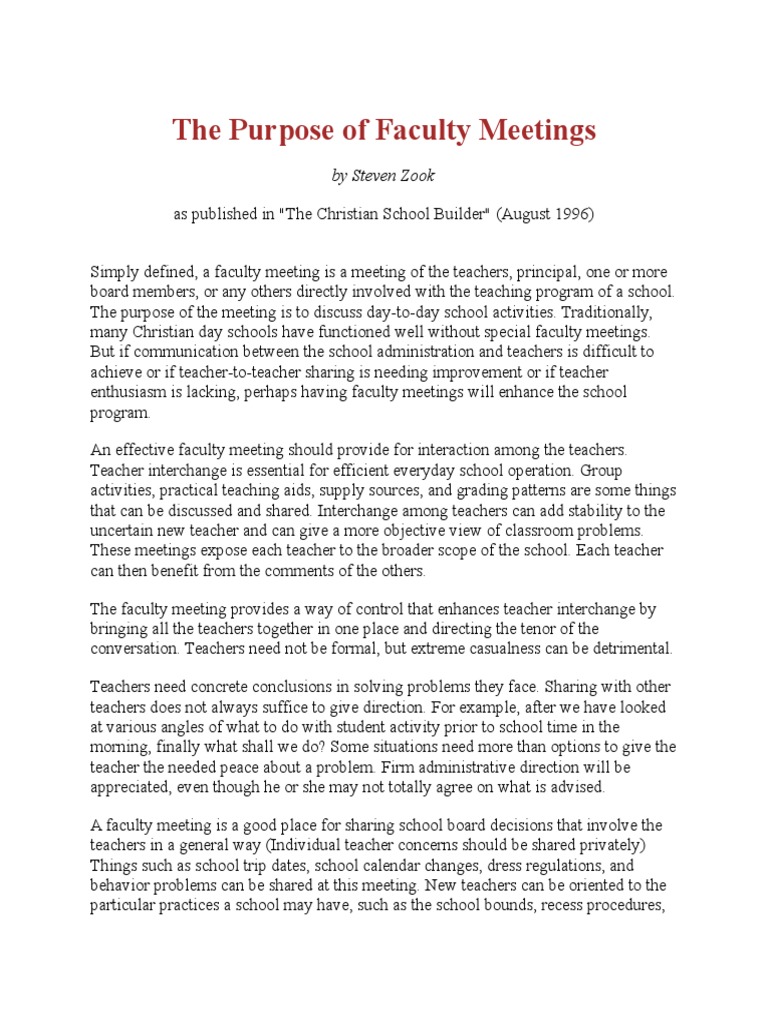The Purpose of Faculty Meetings Teachers Communication