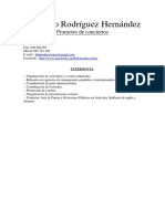 Currículum Como Promotor de Conciertos de Heriberto Rodríguez Hernández Reactualizado Septiembre 2012