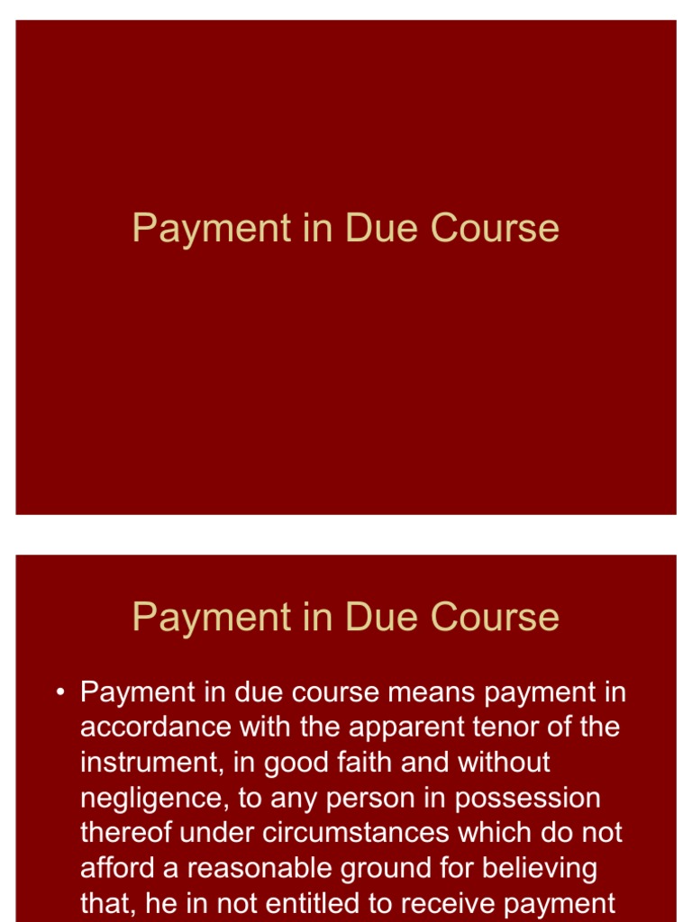 Payment In Due Course Pdf Payments Cheque