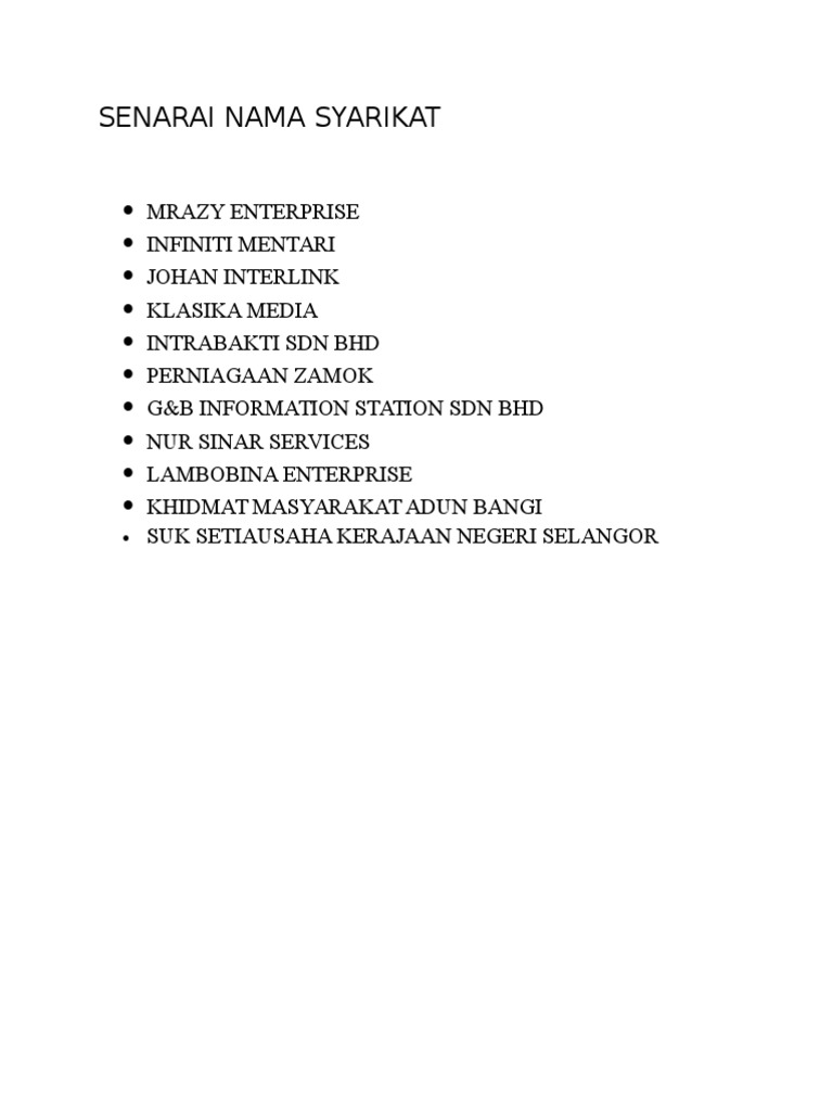 Senarai Nama Syarikat | PDF