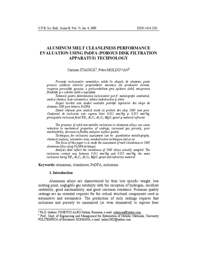 PoDFA Evaluation of Aluminum Cleanliness | PDF | Aluminium | Casting ...