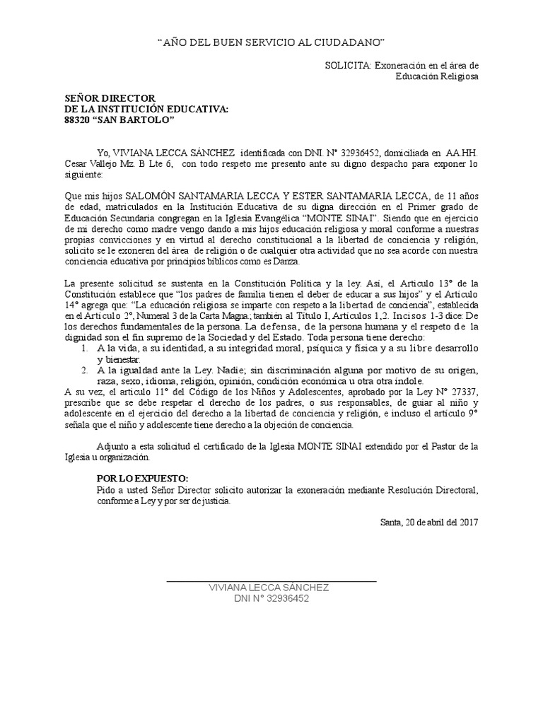 131711464 Modelo de Solicitud de Exoneracion Del Curso de 