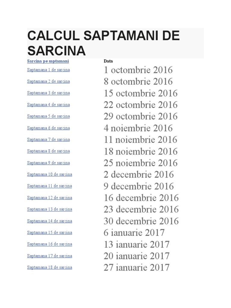Calcul Saptamani De Sarcina