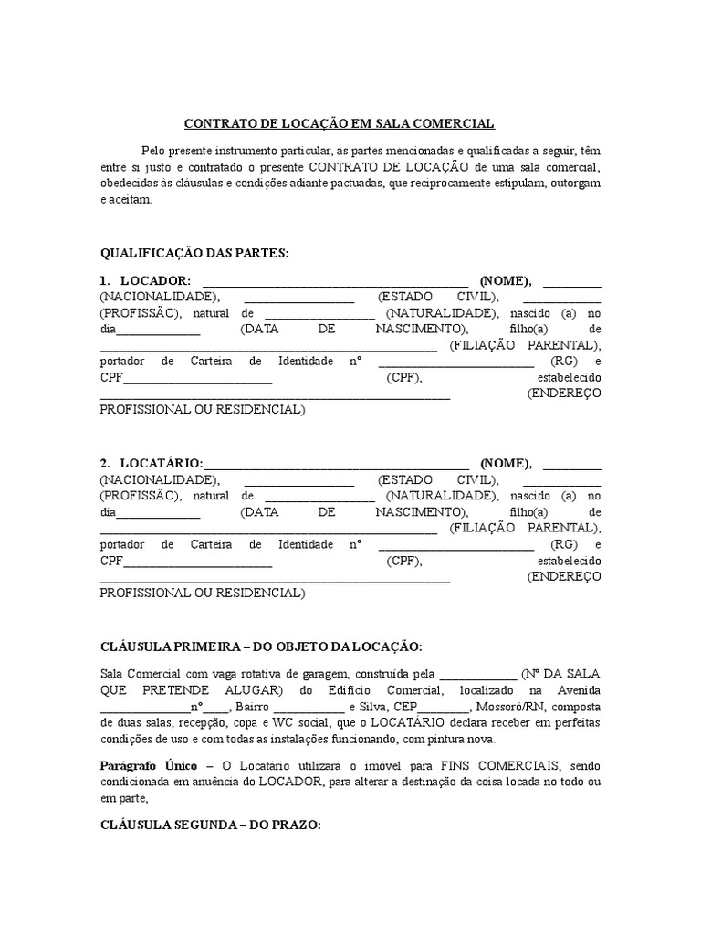 Contrato de Locação Em Sala Comercial