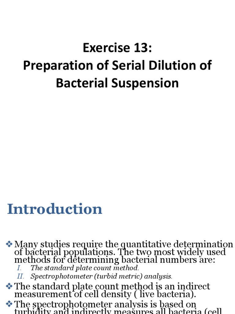 Exercise 13 Serial Dilution of Bacterial Suspension Colony Forming