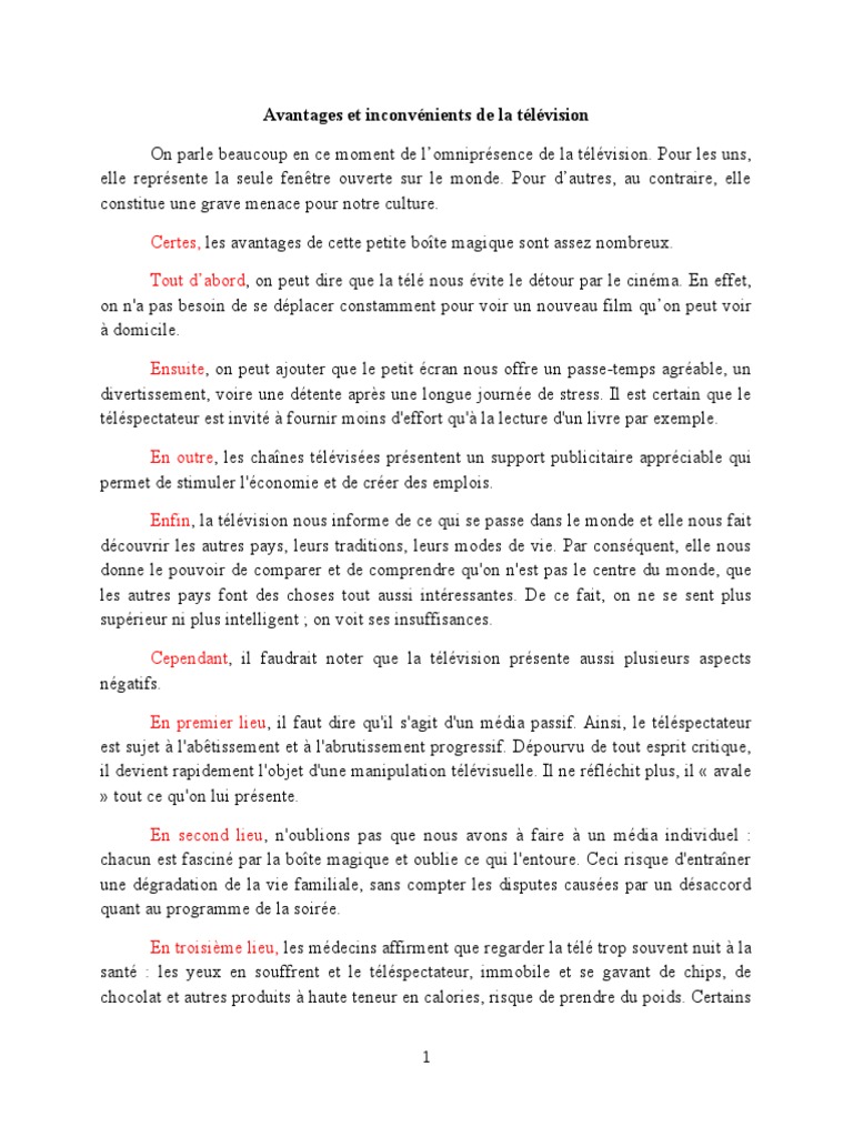 Essai Argumentatif Pdf Television La Violence