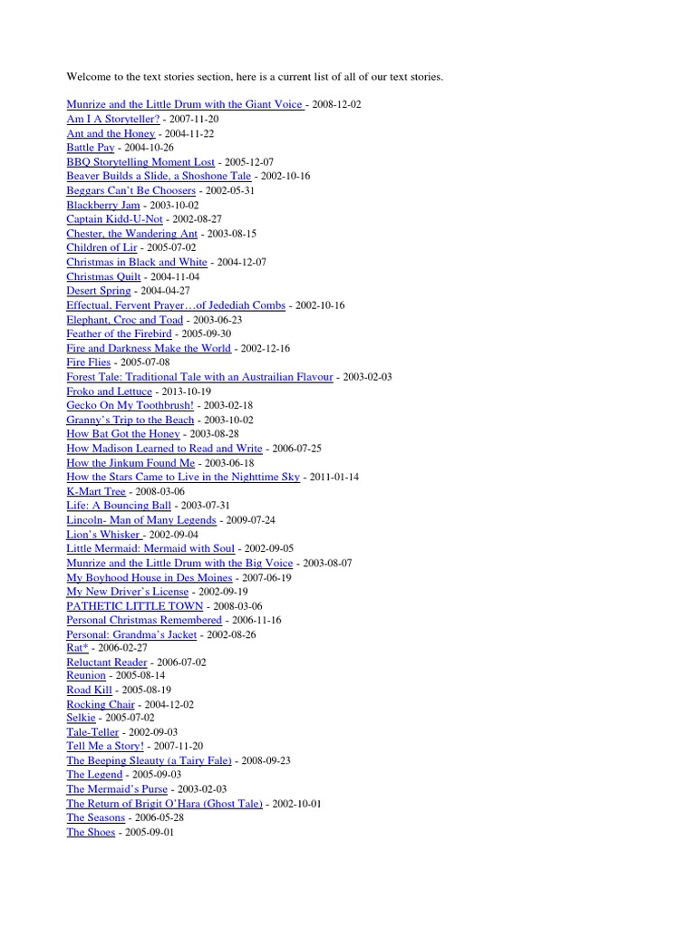 Collection of Text Stories List | PDF