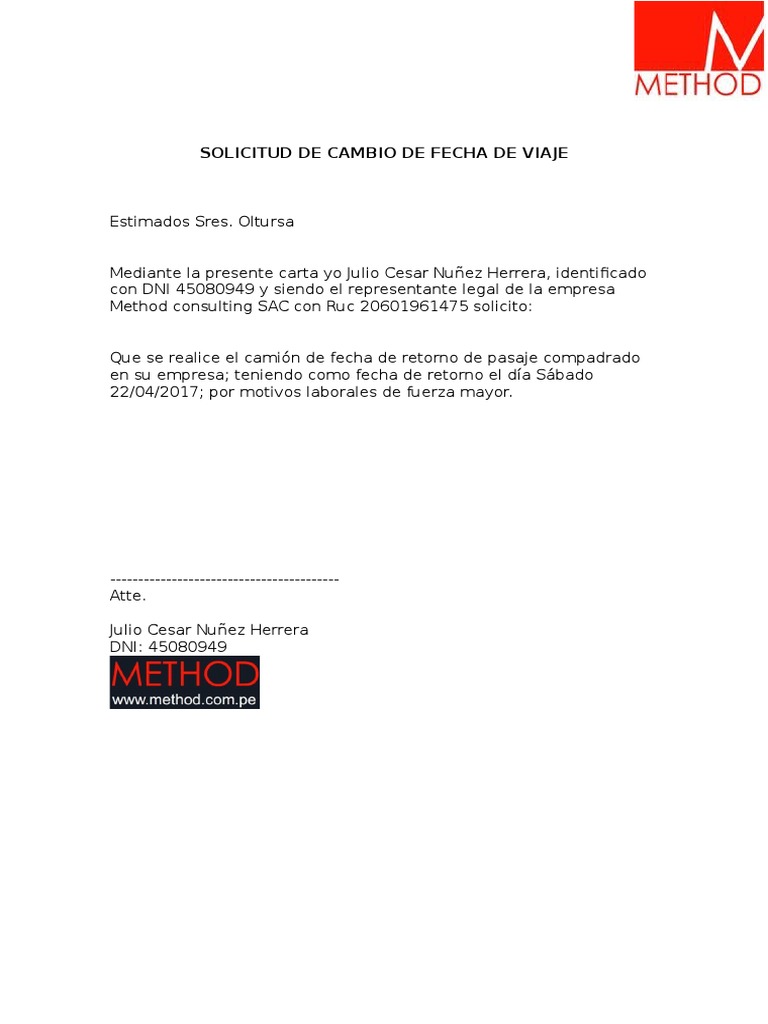 Carta De Cambio De Pasaje Pdf