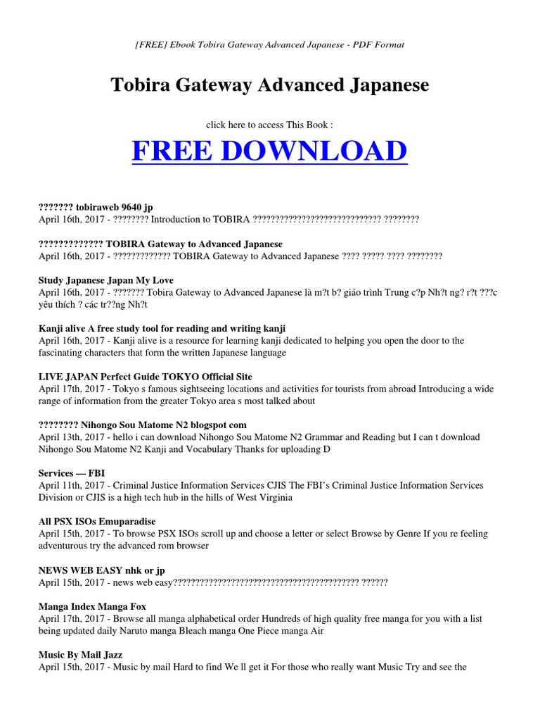 Tobira Gateway Advanced Japanese Guideline Pdf Japanese Language Portable Document Format