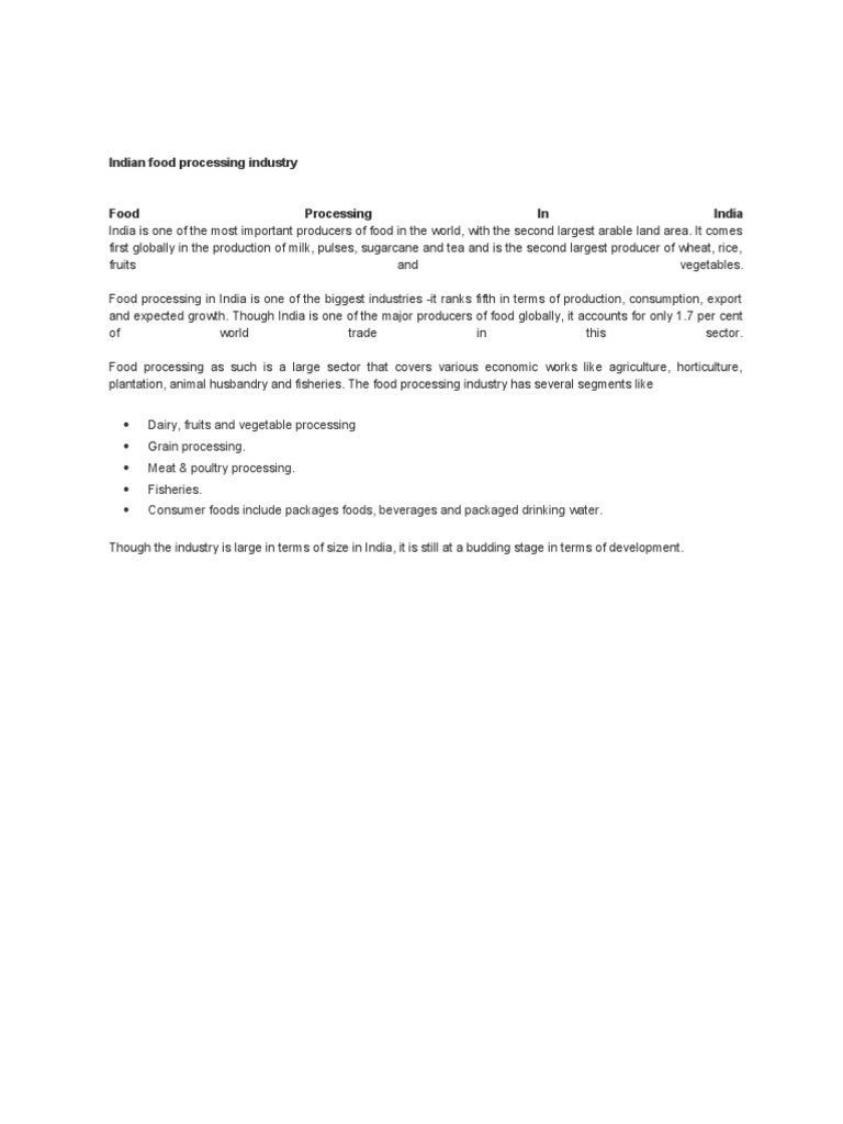 Food Processing in India | PDF | Wellness