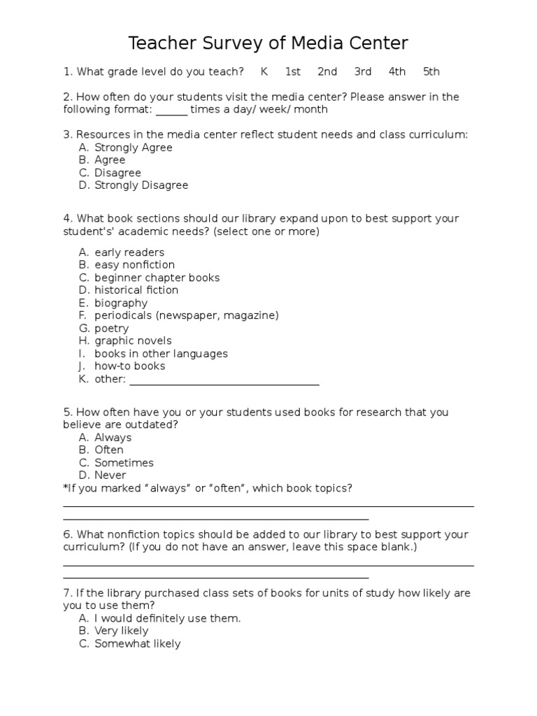 Teacher Survey | PDF