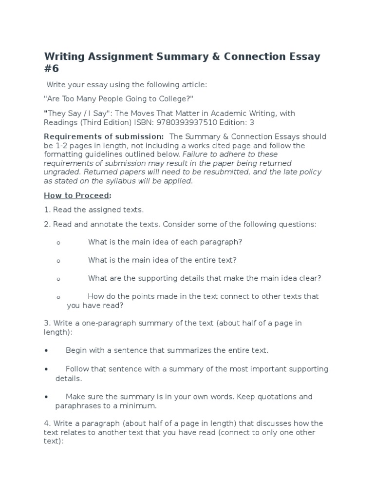 Sample Assignment Summary and Connection Essay PDF Essays Paragraph