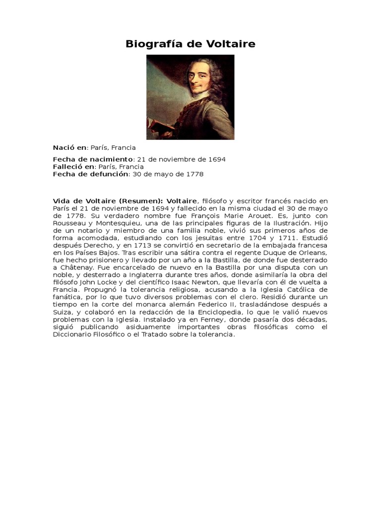 Biografía de Voltaire PDF Montesquieu Voltaire