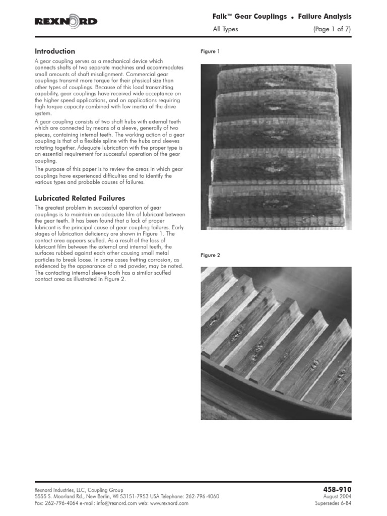 Falk Gear Couplings, All Types Failure Analysis White Paper PDF Gear Screw