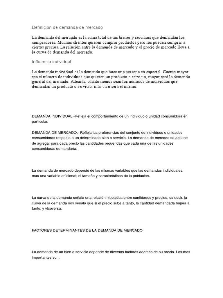 Definición de Demanda de Mercado | PDF | Curva de demanda | Demanda