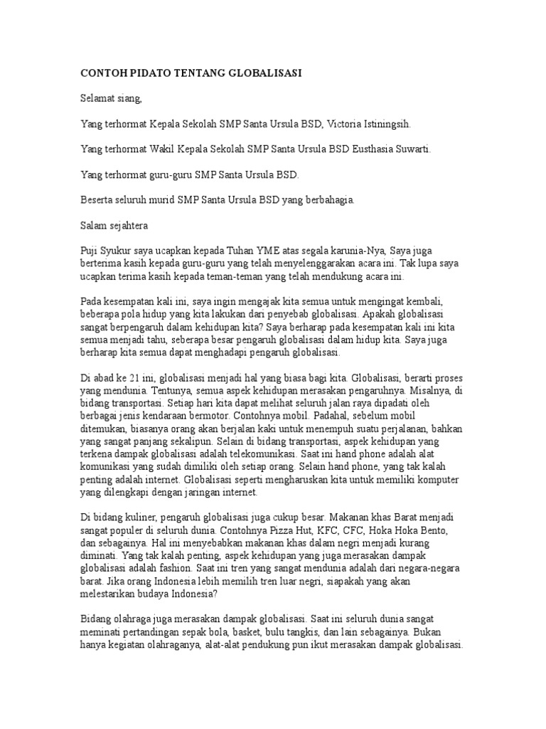 Contoh Pidato Tentang Globalisasi PDF