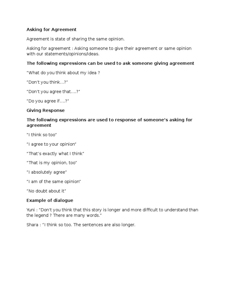 Lesson Lan Asking For Agreement