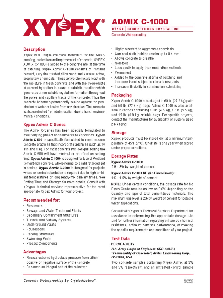 TDSXypex Admix C 1000 NF PDF Concrete Cement