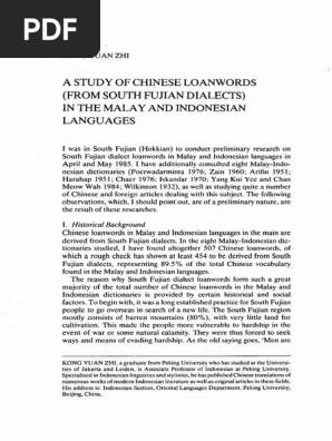 Study Of Chainese Lone Words In Malay Pdf Indonesian Language Qing Dynasty