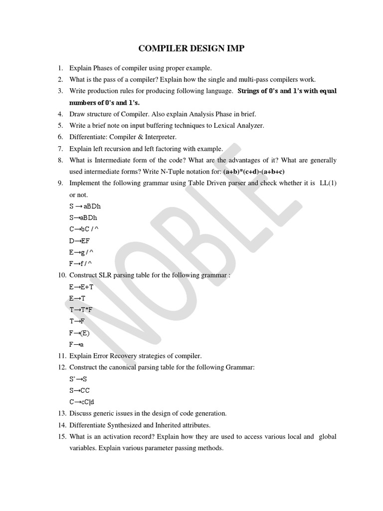 Key Questions in Compiler Design | PDF | Compiler | Parsing