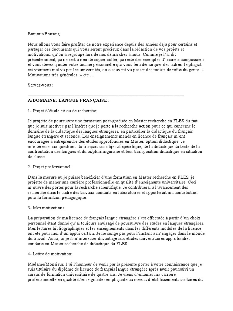 rédaction d'une lettre de motivation