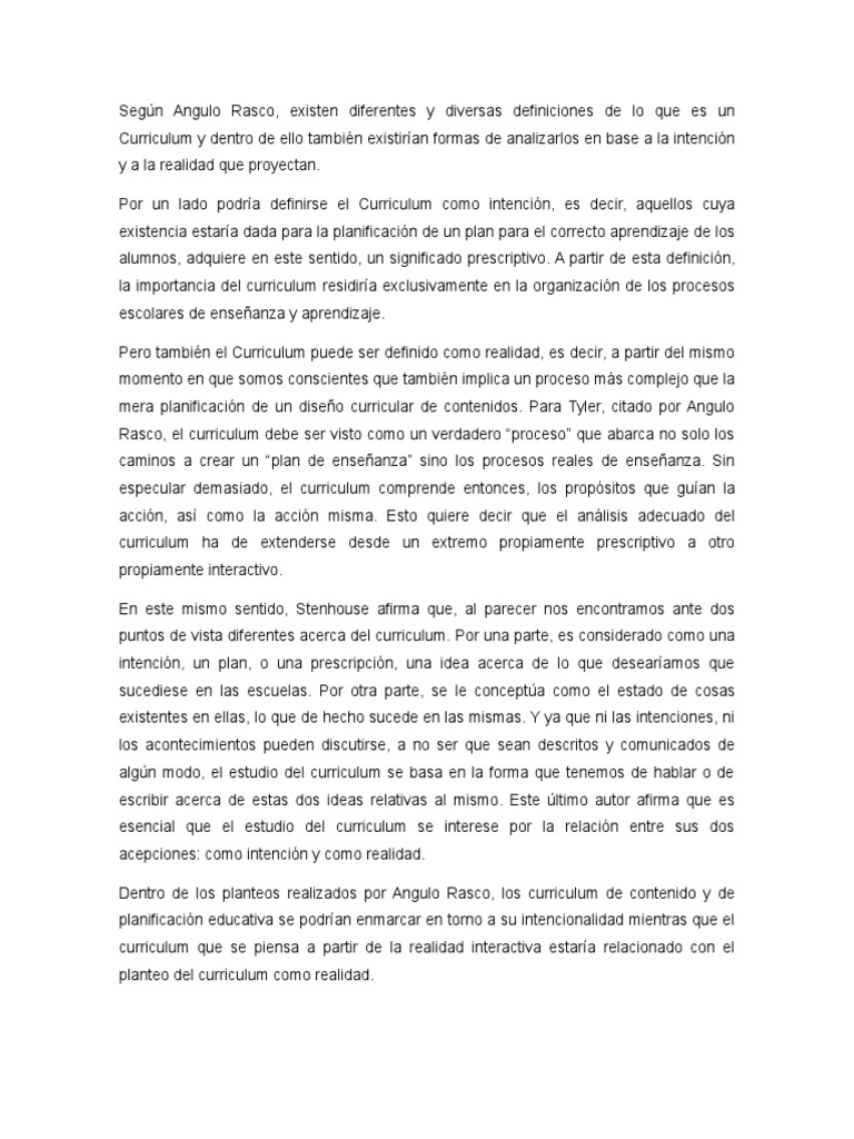 Según Angulo Rasco Curriculum | PDF