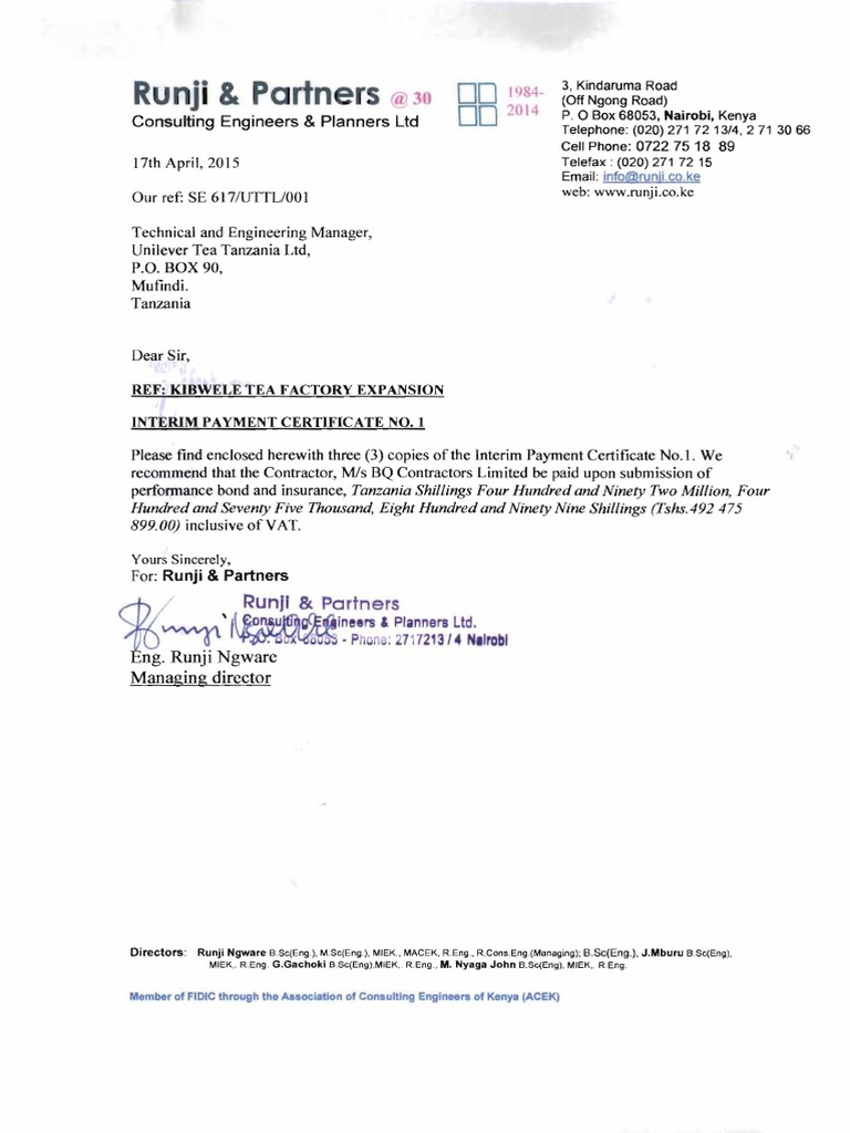 Interim Payment Certificate No 1 | Finance (General) | Business