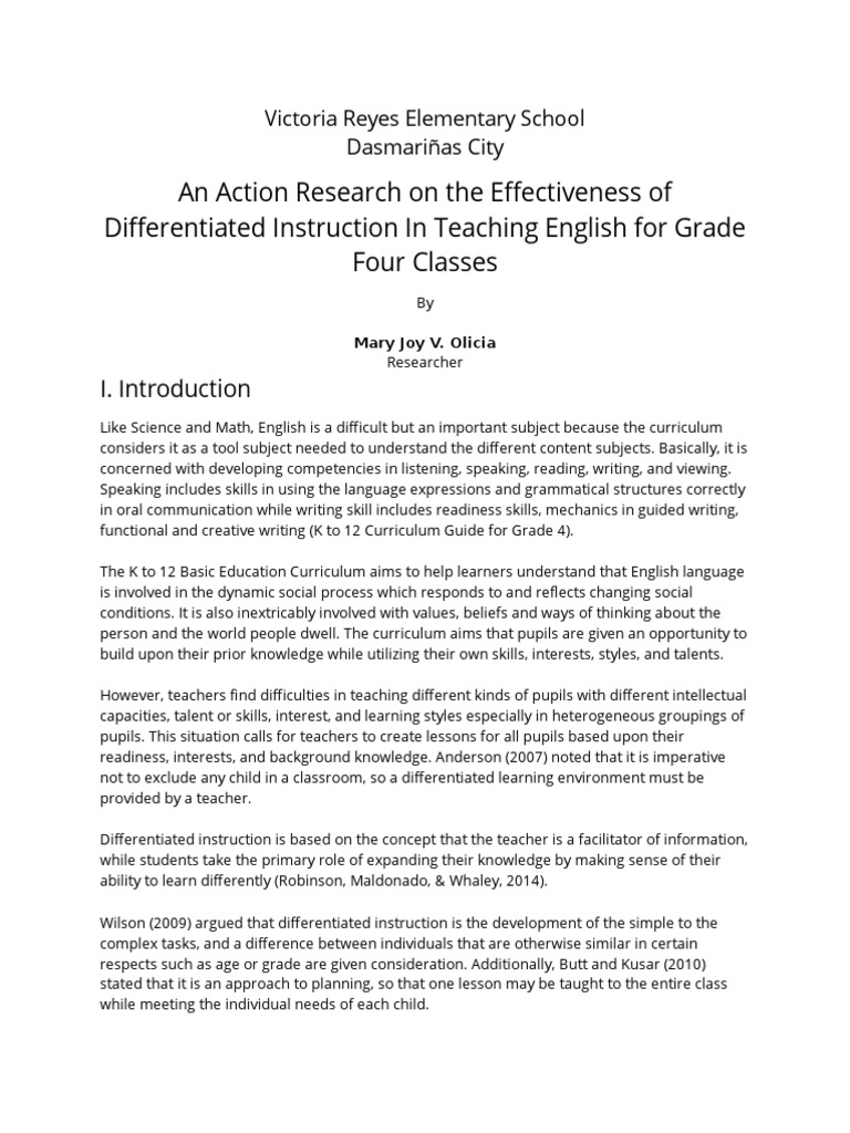 Effectiveness of Differentiated Instruction in Grade 4 English | PDF ...