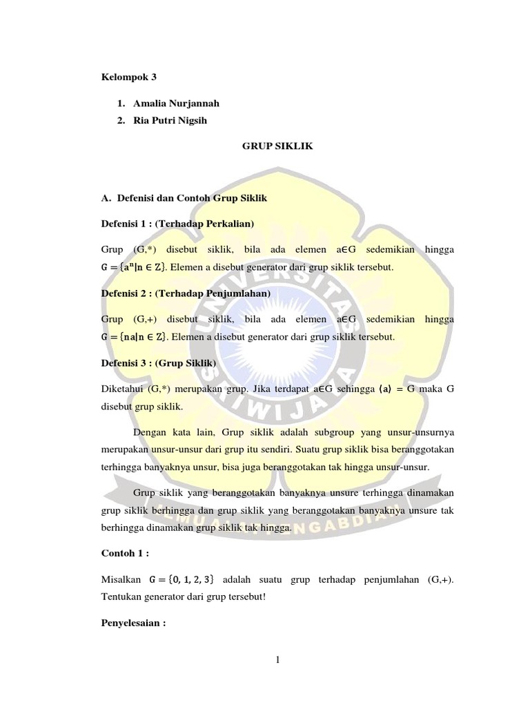 Tugas Struktur Aljabar Grup Siklik
