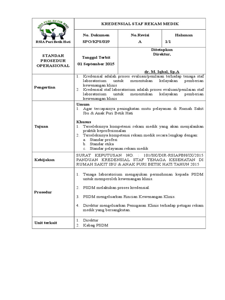 SPO Kredensial Staf Rekam  Medis 