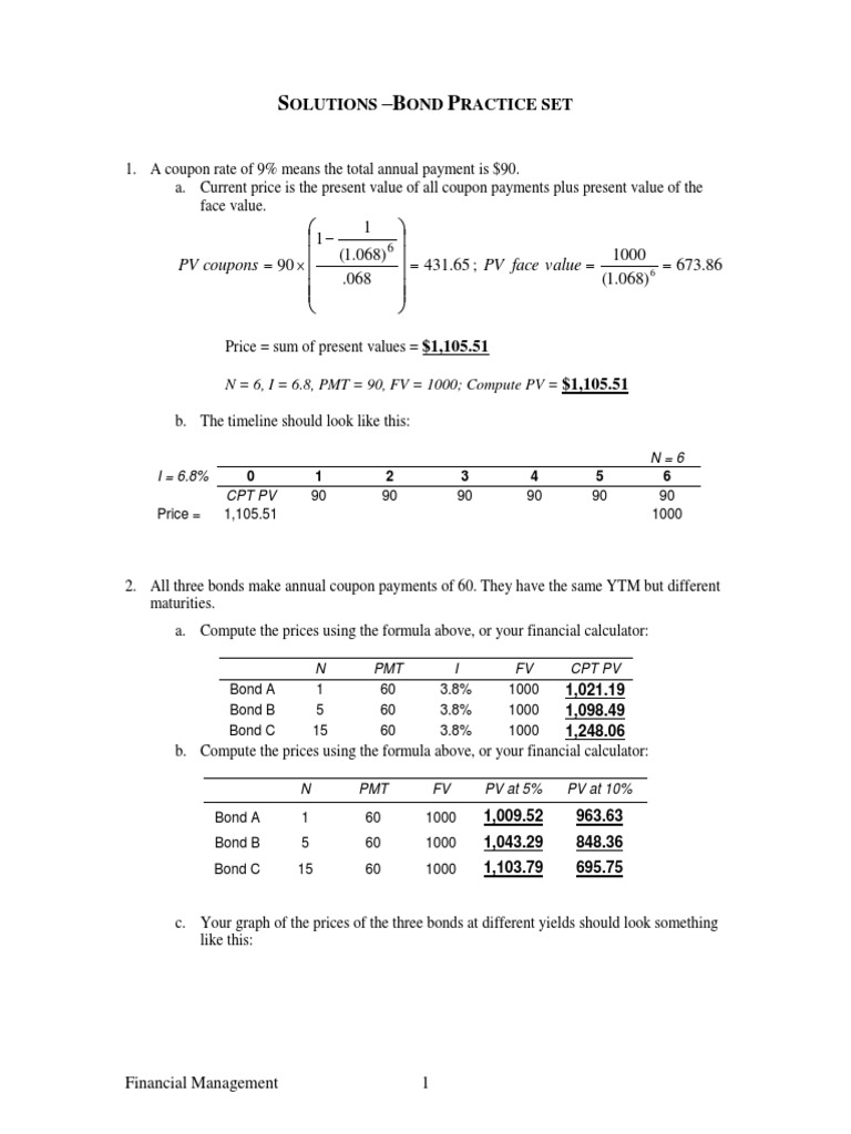 Bond Practice Solutions PDF PDF Coupon (Bond) Bonds (Finance)