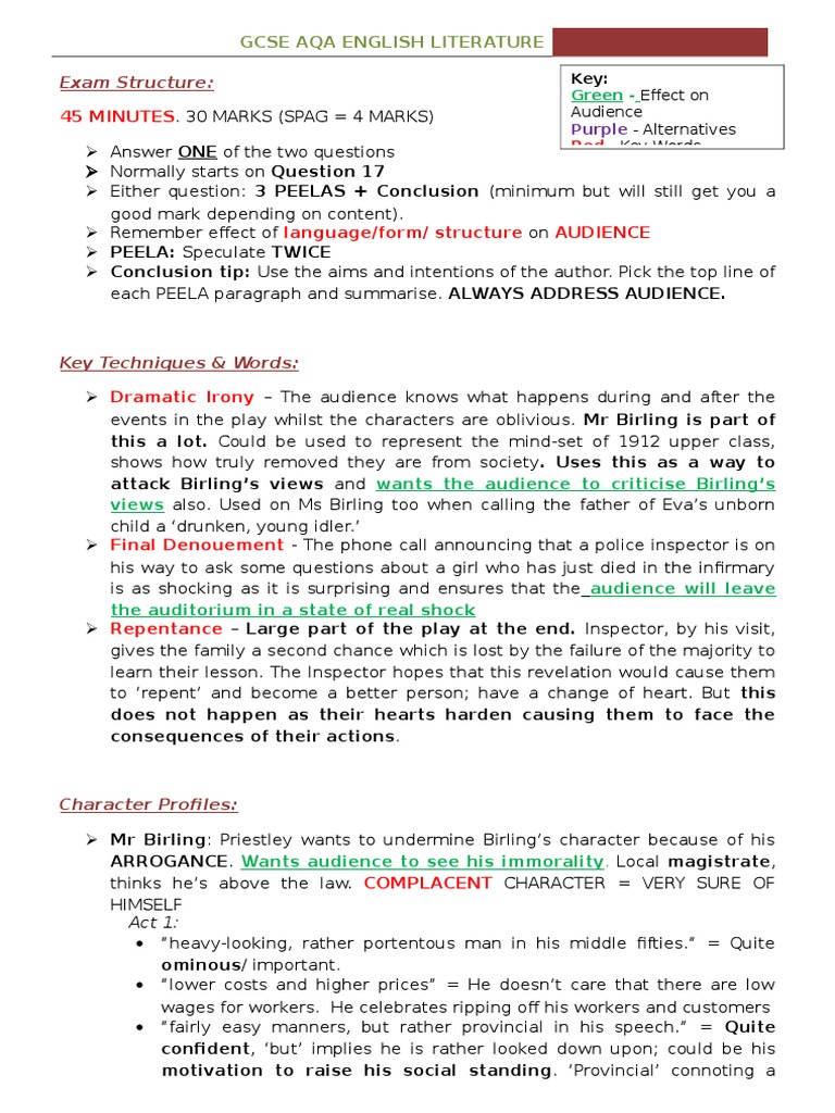 Gcse Aqa English Literature An Inspector Calls | PDF