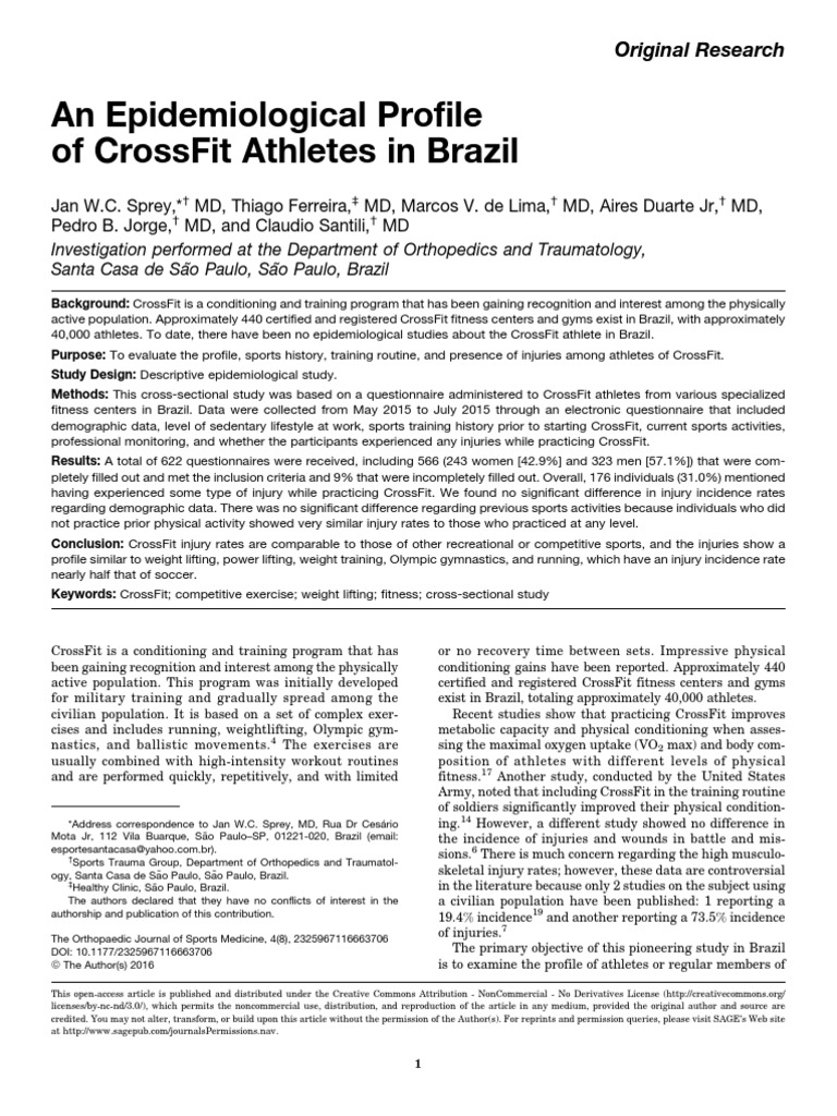 An Epidemiological Profile of CrossFit Athletes in Brazil PDF | PDF ...