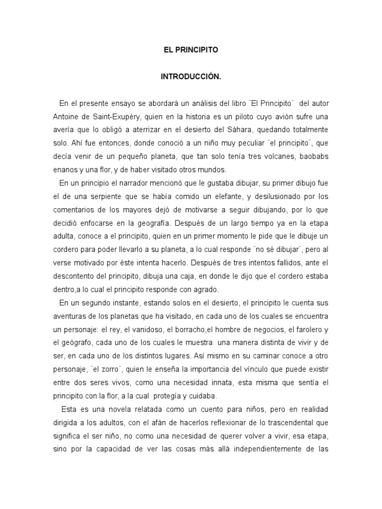 Introduccion Del Principito El Principito