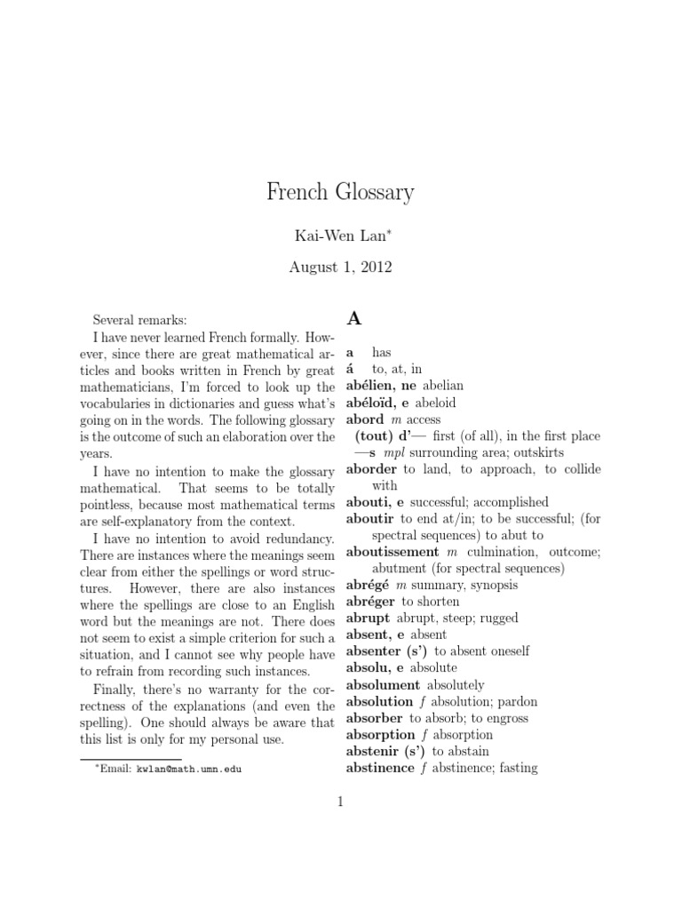French Glossary For Math PDF PDF Teaching Mathematics Science