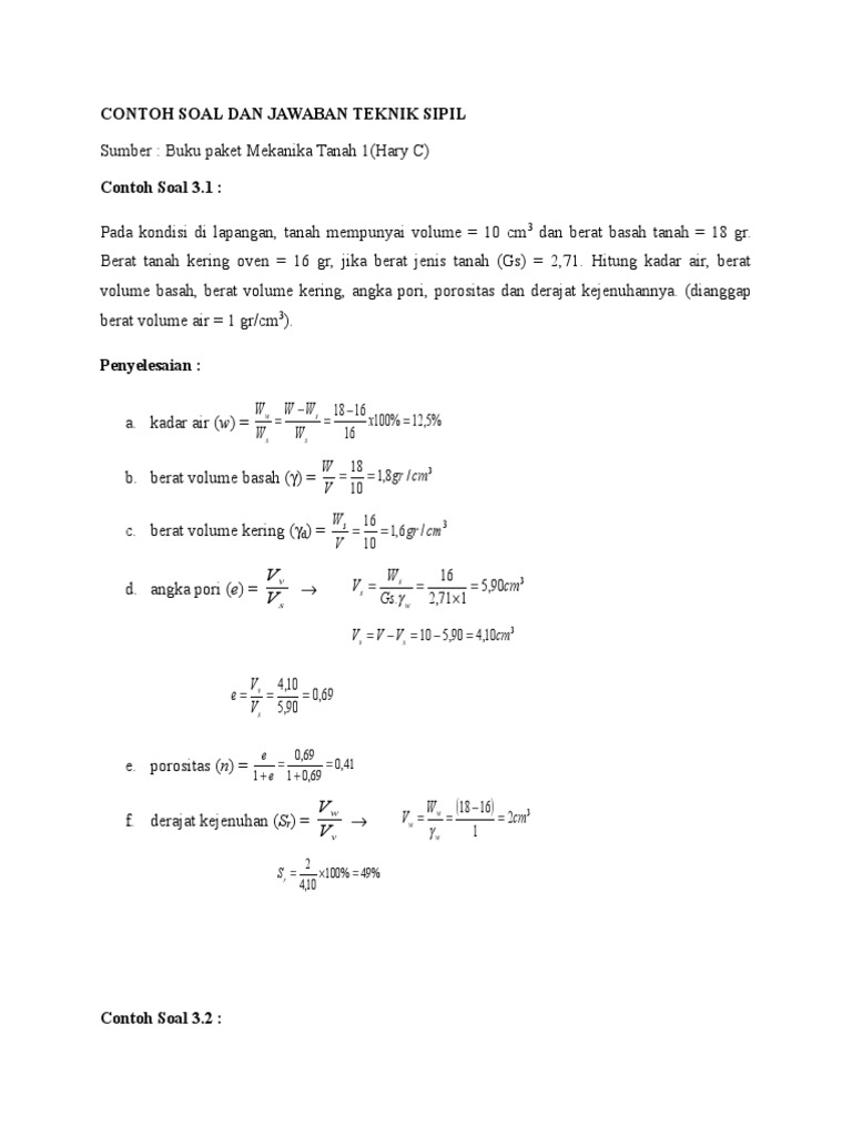 Contoh Soal Mekanika Rekayasa 1 Teknik Sipil Pdf