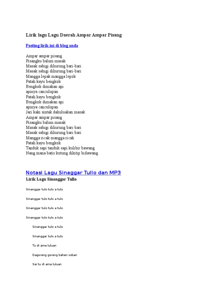 Lirik Ampar2 Pisang