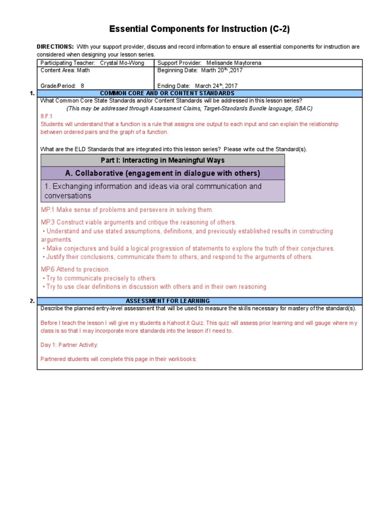 C 2 Essential Components For Instruction 2015 16 | PDF | Educational ...