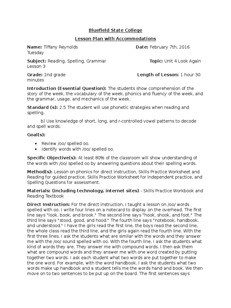 2nd Grade Reading Lesson Plan | PDF | Phonics | Reading (Process)