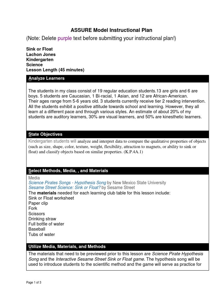 Assure Lesson Plan Template Educational Assessment