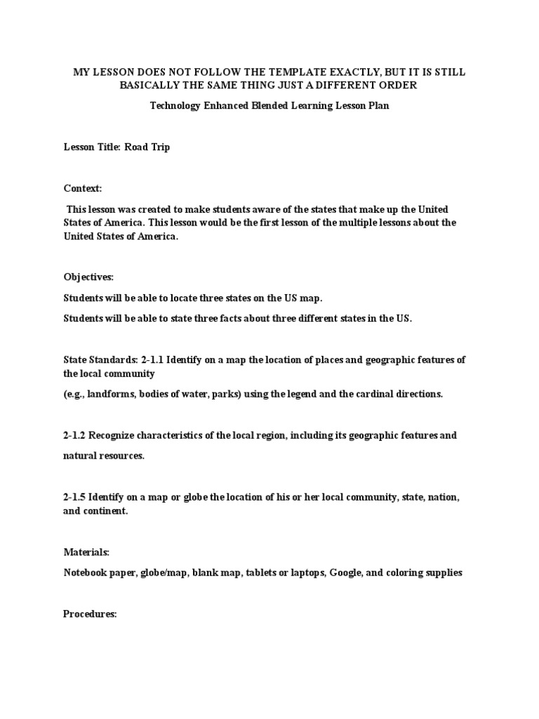 Template Technology Enhanced Blended Learning Lesson Plan | PDF | Map ...