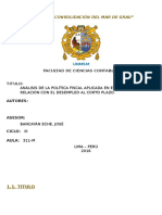 Análisis de La Política Fiscal Aplicada en El Perú y Su Relación Con El Desempleo Al Corto Plazo